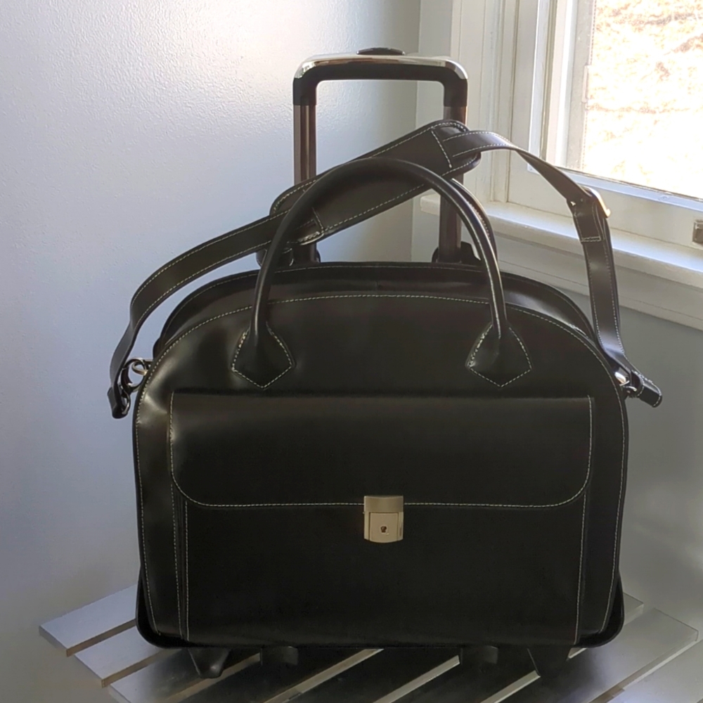 Detachable-Wheeled Women's Travel Case, Leather, Mid-Size, Black - Glen …